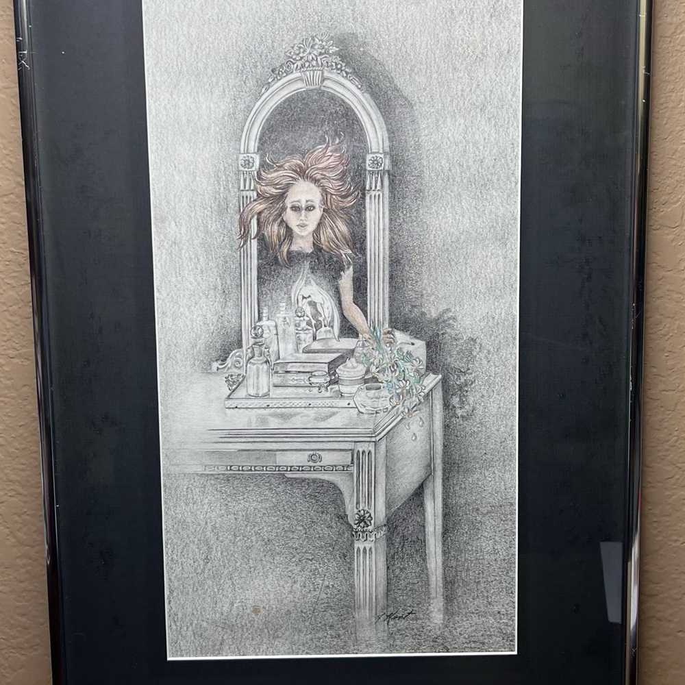 Vintage 1970's Original Surrealist Self Portrait by Joyce Kent | Graphite